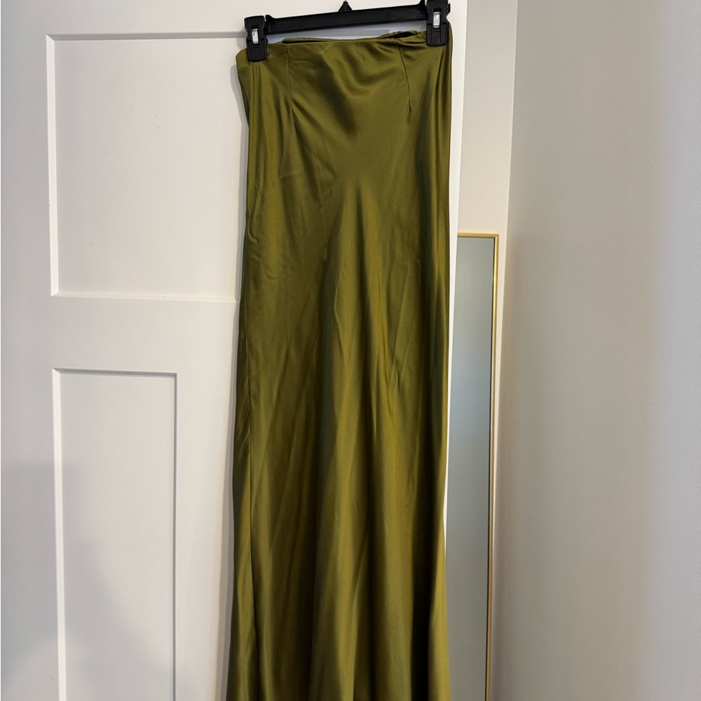 Reformation Satin Olive Maxi Skirt